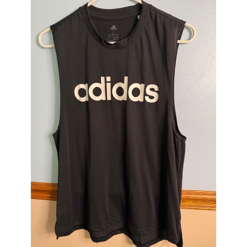 Adidas Mens Black Sleeveless Muscle Tee Tank Top Logo Graphic L D56038